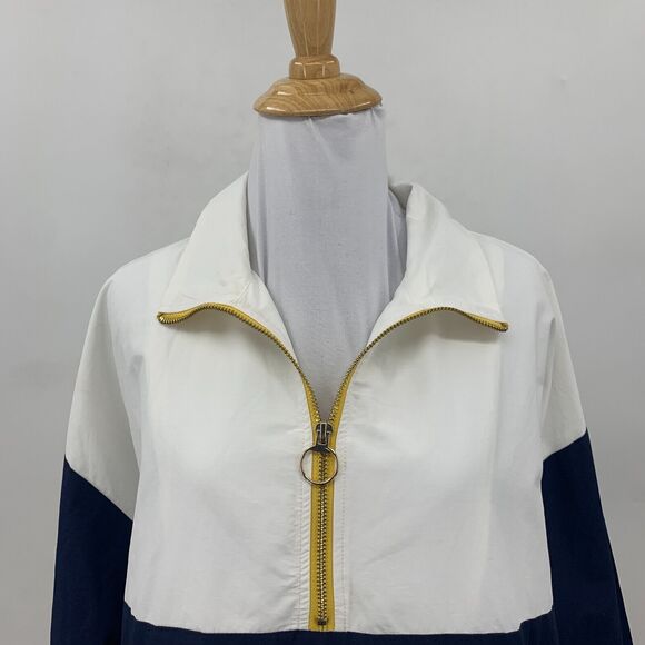 Forever 21 Windbreaker Jacket Womens M Colorblock Cropped Drawcord Half Zip Up - Picture 3 of 13